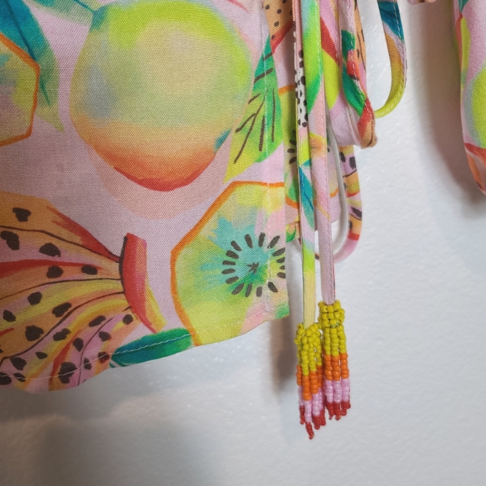 Anthropologie Farm Rio Rainbow Forest Fruits Print Wrap Blouse - Picture 9 of 13